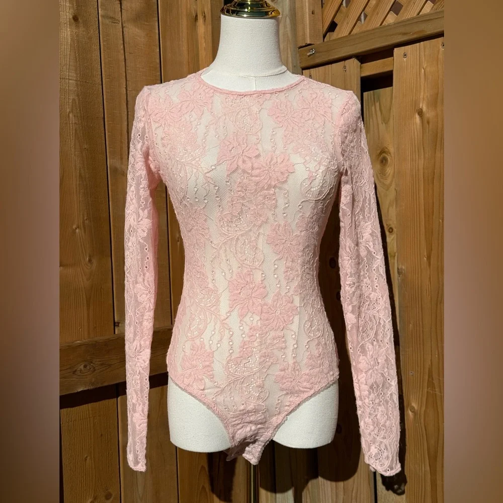 🆕 ZIMMERMANN 🧿 NWT Lace Long Sleeve Bodysuit, Blush - Sz 0 US 4